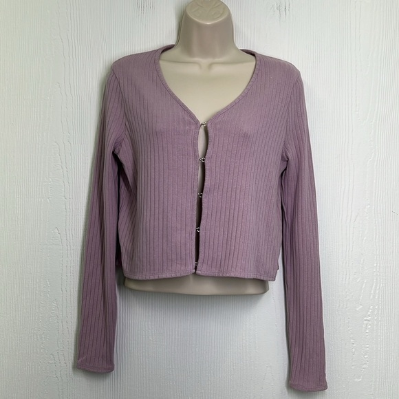Madewell - Provence Grape Ribbed Cute Hook And Eye Closure Cardigan Size Small - Picture 3 of 12